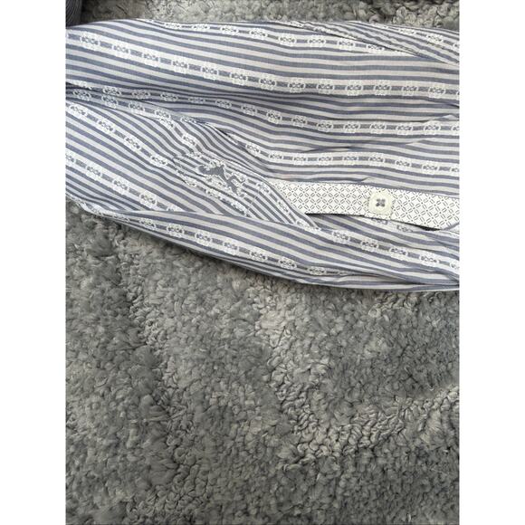 BUGATCHI Shaped Fit Large Blue Geometric Striped Flip Cuff Casual Mens - Picture 8 of 8